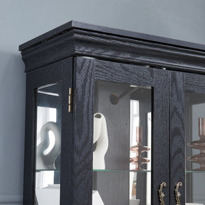 English Elm Elegant Lighted Glass Curio Cabinet with Vintage Carved Handle, Adjustable Shelves, Soft LED Glow, Quiet Hinge (37x15x15) W2275P389763