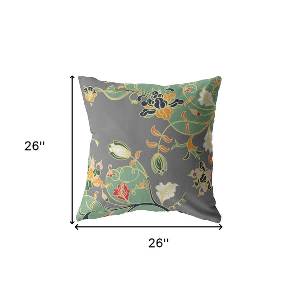 Homeroots 26" Green Gray Garden Indoor Outdoor Throw Pillow   412196