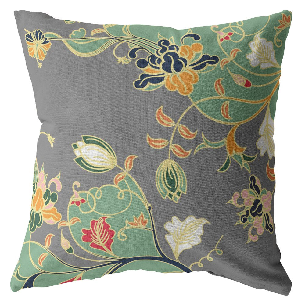 Homeroots 28" Green Gray Garden Indoor Outdoor Throw Pillow   412197