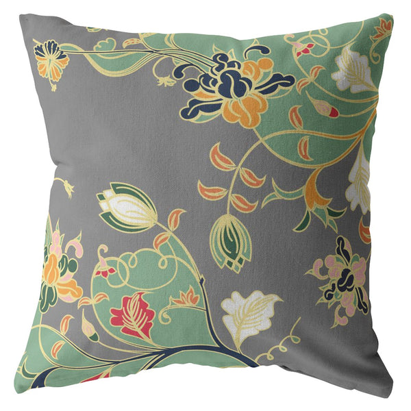 Homeroots 28" Green Gray Garden Indoor Outdoor Throw Pillow   412197