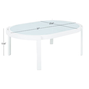 English Elm Modern Oval Outdoor Coffee Table Tempered Glass Top White Aluminum Patio Lounge N767P389536A