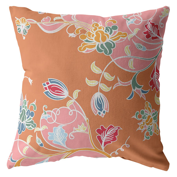 Homeroots 26" Pink Orange Garden Indoor Outdoor Throw Pillow   412206