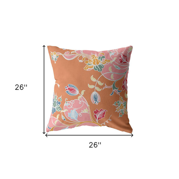 Homeroots 26" Pink Orange Garden Indoor Outdoor Throw Pillow   412206