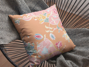 Homeroots 28" Pink Orange Garden Indoor Outdoor Throw Pillow   412207