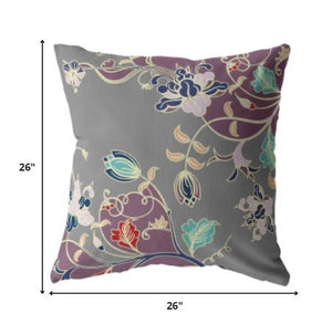 Homeroots 26" Purple Gray Garden Indoor Outdoor Throw Pillow   412216
