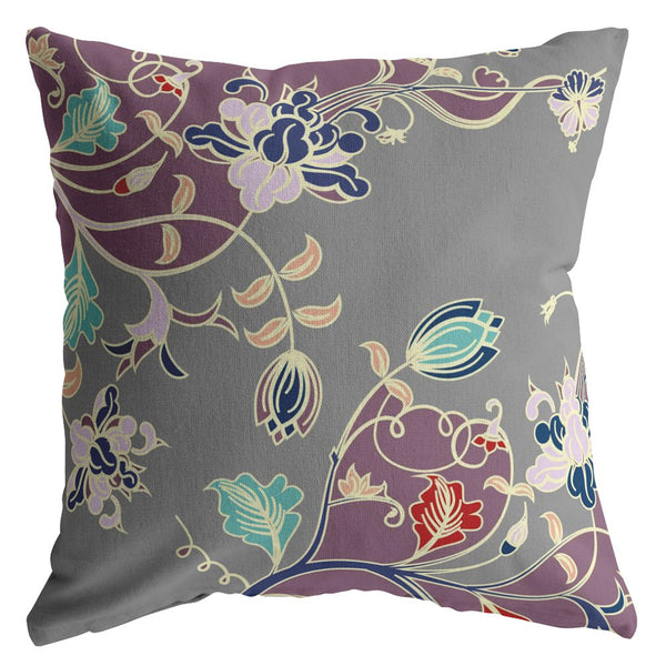 Homeroots 26" Purple Gray Garden Indoor Outdoor Throw Pillow   412216