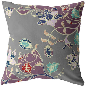 Homeroots 26" Purple Gray Garden Indoor Outdoor Throw Pillow   412216