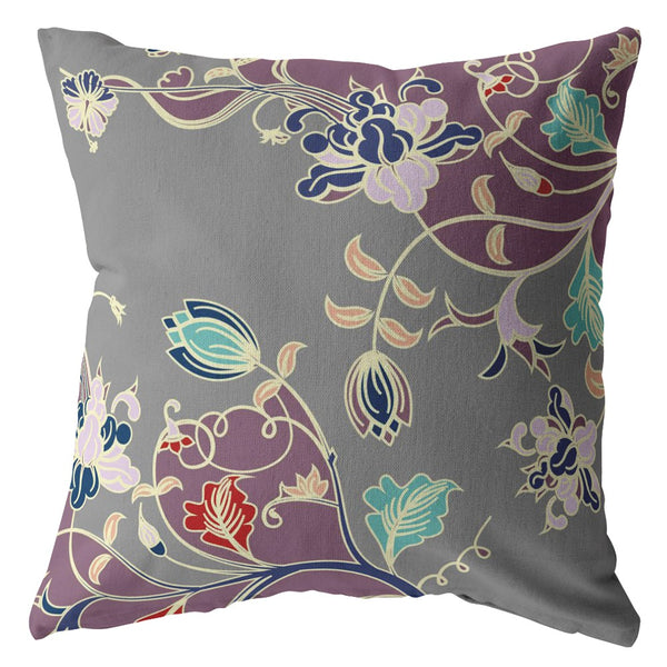 Homeroots 28" Purple Gray Garden Indoor Outdoor Throw Pillow   412217