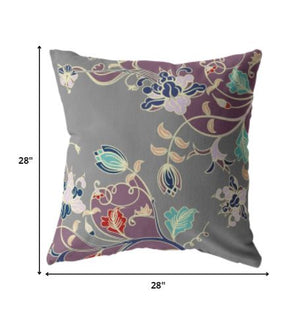 Homeroots 28" Purple Gray Garden Indoor Outdoor Throw Pillow   412217