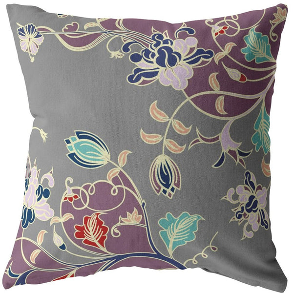Homeroots 28" Purple Gray Garden Indoor Outdoor Throw Pillow   412217