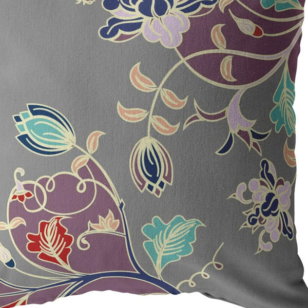 Homeroots 28" Purple Gray Garden Indoor Outdoor Throw Pillow   412217