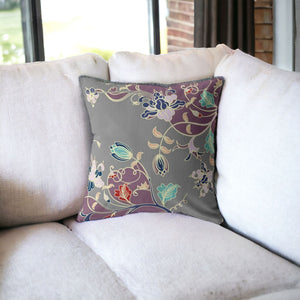 Homeroots 28" Purple Gray Garden Indoor Outdoor Throw Pillow   412217