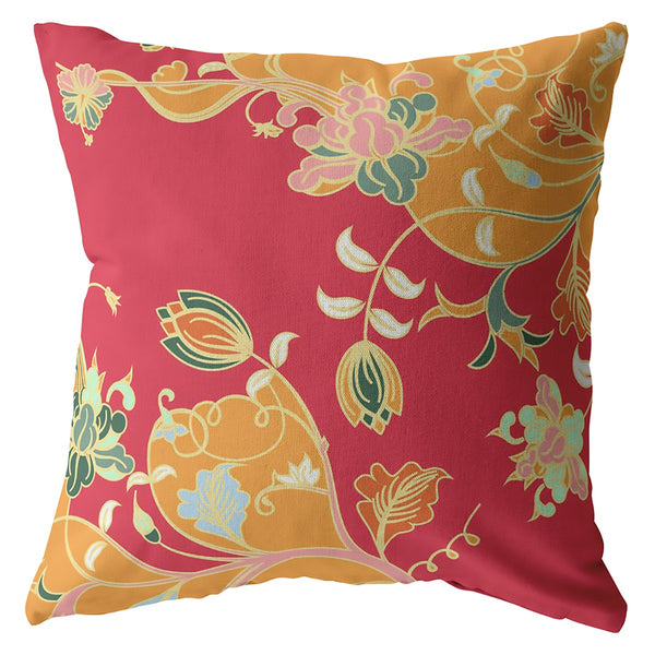 Homeroots 26" Orange Red Garden Indoor Outdoor Throw Pillow   412221