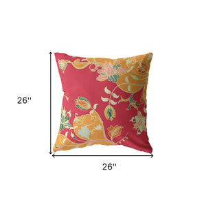 Homeroots 26" Orange Red Garden Indoor Outdoor Throw Pillow   412221