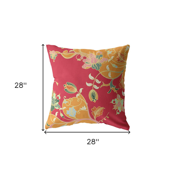 Homeroots 28" Orange Red Garden Indoor Outdoor Throw Pillow   412222