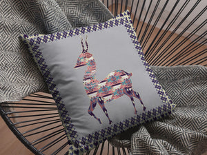 Homeroots 26" Purple Cream Boho Deer Indoor Outdoor Throw Pillow   412236