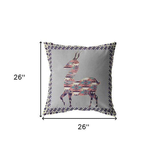 Homeroots 26" Purple Cream Boho Deer Indoor Outdoor Throw Pillow   412236