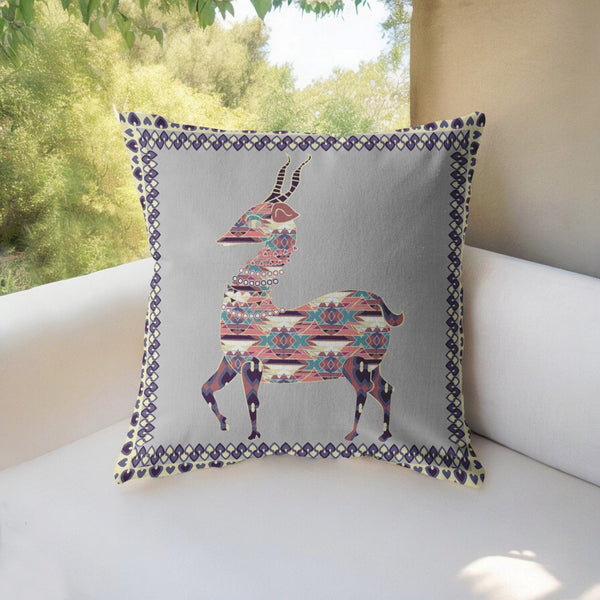 Homeroots 26" Purple Cream Boho Deer Indoor Outdoor Throw Pillow   412236