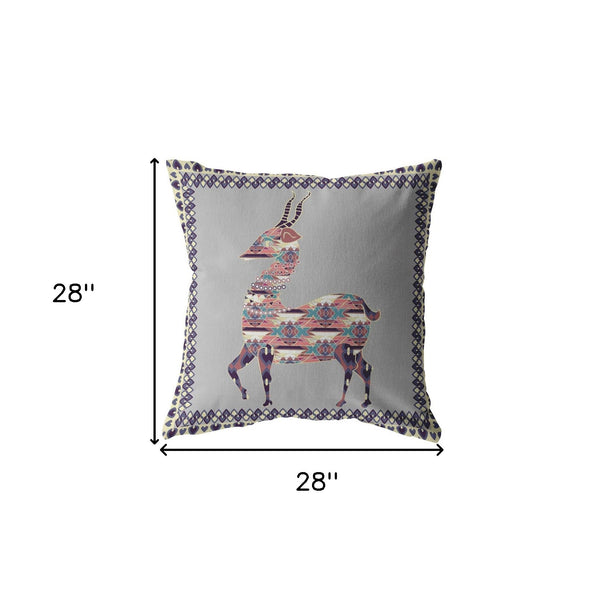 Homeroots 28" Purple Cream Boho Deer Indoor Outdoor Throw Pillow   412237