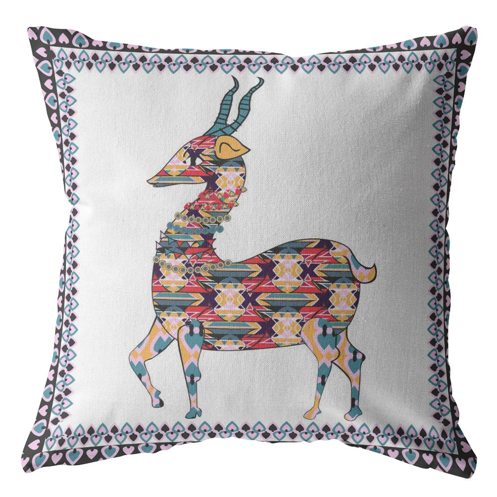 Homeroots 26" Blue White Boho Deer Indoor Outdoor Throw Pillow   412241