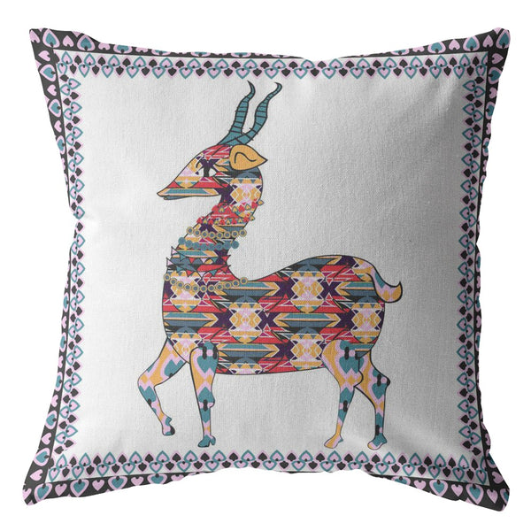 Homeroots 26" Blue White Boho Deer Indoor Outdoor Throw Pillow   412241