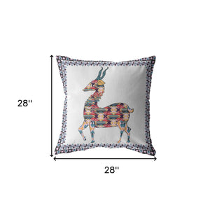 Homeroots 28" Blue White Boho Deer Indoor Outdoor Throw Pillow   412242