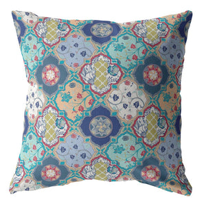 Homeroots 28” Blue Peach Trellis Indoor Outdoor Throw Pillow   412247