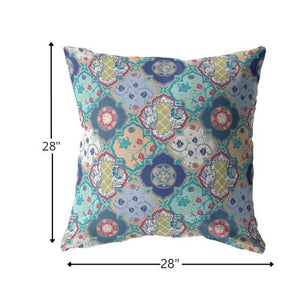 Homeroots 28” Blue Peach Trellis Indoor Outdoor Throw Pillow   412247