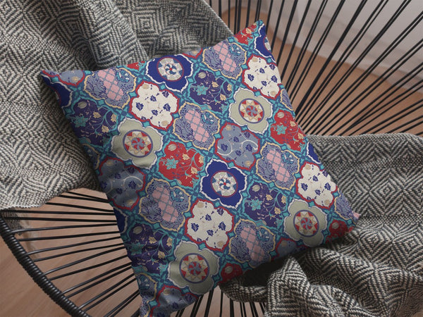 Homeroots 26” Turquoise Cream Trellis Indoor Outdoor Throw Pillow   412264