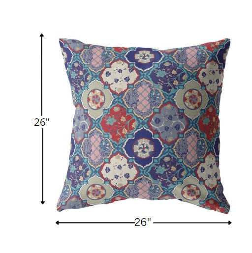 Homeroots 26” Turquoise Cream Trellis Indoor Outdoor Throw Pillow   412264