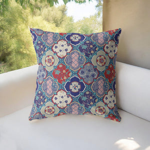 Homeroots 26” Turquoise Cream Trellis Indoor Outdoor Throw Pillow   412264