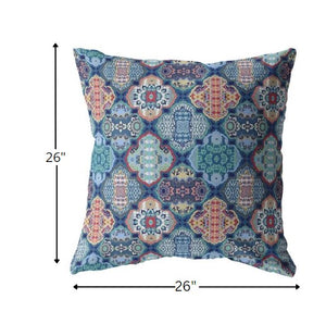 Homeroots 26” Turquoise Red Trellis Indoor Outdoor Throw Pillow   412269