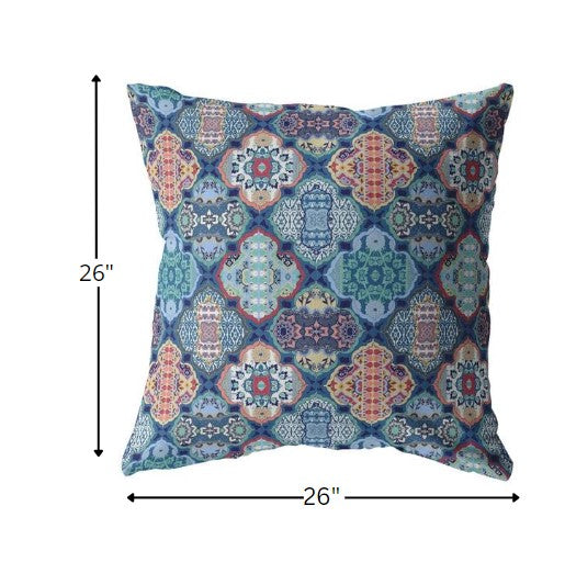 Homeroots 26” Turquoise Red Trellis Indoor Outdoor Throw Pillow   412269