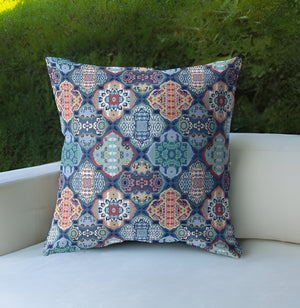 Homeroots 26” Turquoise Red Trellis Indoor Outdoor Throw Pillow   412269