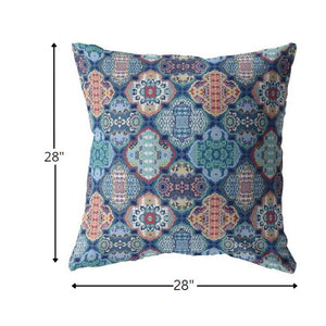 Homeroots 28” Turquoise Red Trellis Indoor Outdoor Throw Pillow   412270