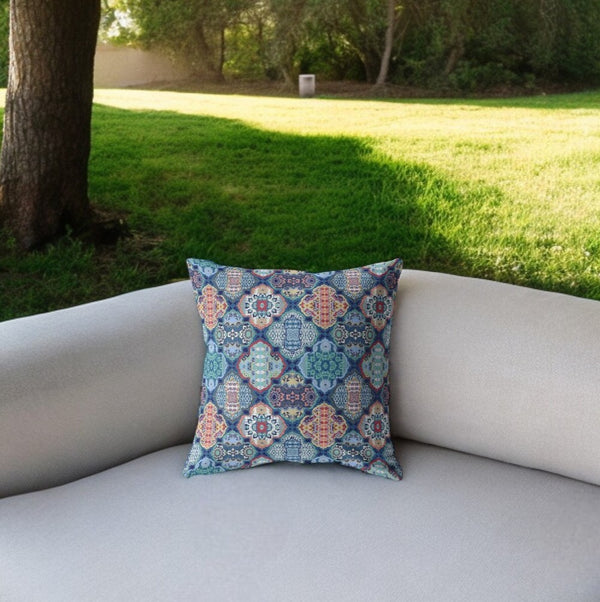 Homeroots 28” Turquoise Red Trellis Indoor Outdoor Throw Pillow   412270