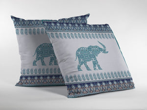 Homeroots 26” Teal Ornate Elephant Indoor Outdoor Throw Pillow   412279