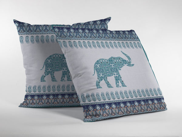 Homeroots 26” Teal Ornate Elephant Indoor Outdoor Throw Pillow   412279