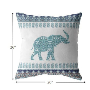 Homeroots 26” Teal Ornate Elephant Indoor Outdoor Throw Pillow   412279