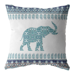 Homeroots 28” Teal Ornate Elephant Indoor Outdoor Throw Pillow   412280