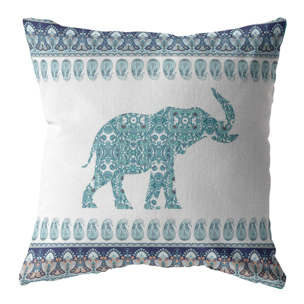 Homeroots 28” Teal Ornate Elephant Indoor Outdoor Throw Pillow   412280