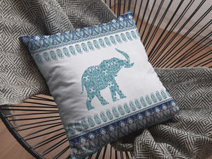 Homeroots 28” Teal Ornate Elephant Indoor Outdoor Throw Pillow   412280