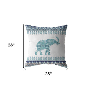 Homeroots 28” Teal Ornate Elephant Indoor Outdoor Throw Pillow   412280