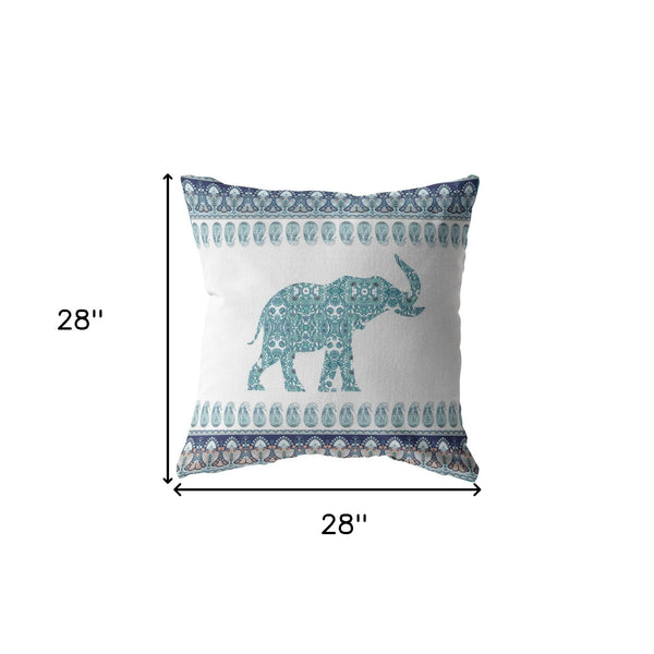 Homeroots 28” Teal Ornate Elephant Indoor Outdoor Throw Pillow   412280