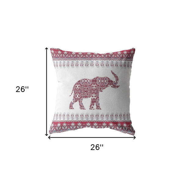 Homeroots 26” Red White Ornate Elephant Indoor Outdoor Throw Pillow   412284