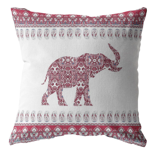 Homeroots 28” Red White Ornate Elephant Indoor Outdoor Throw Pillow   412285