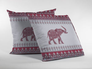 Homeroots 28” Red White Ornate Elephant Indoor Outdoor Throw Pillow   412285
