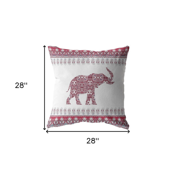 Homeroots 28” Red White Ornate Elephant Indoor Outdoor Throw Pillow   412285
