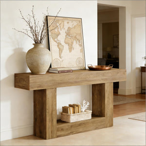 English Elm Practical Geometric Console Table with Matte Black Wood Grain Finish for Entryway or Sofa T3971P454197
