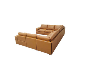 English Elm Premium Leather Match Sectional with Dual Recliners Wide Square Arms Living Room Ginger B2748S00154
